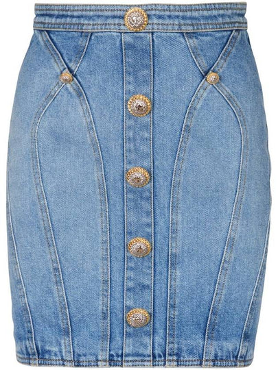 Button Denim Pencil Skirt Blue - BALMAIN - BALAAN 2