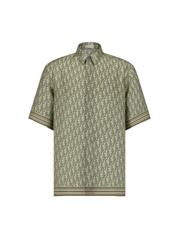 39 Men s Oblique Silk Twill Hawaiian Short Sleeve Shirt Khaki - DIOR - BALAAN 1