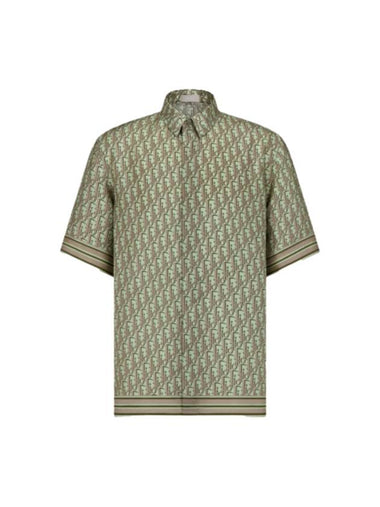 39 Men s Oblique Silk Twill Hawaiian Short Sleeve Shirt Khaki - DIOR - BALAAN 1