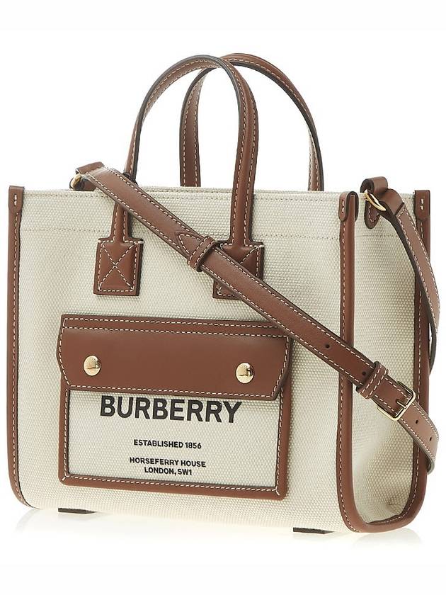 Mini Two-Tone Canvas and Leather Freya Tote Bag Natural Tan - BURBERRY - BALAAN 3