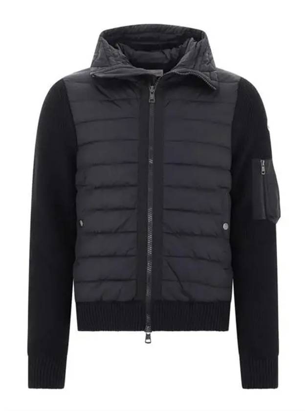 Logo Patch Padded Wool Cardigan Black - MONCLER - BALAAN 3