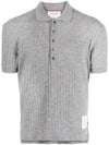 RWB Button Ribbed Polo Wool Knit Top Grey - THOM BROWNE - BALAAN 2