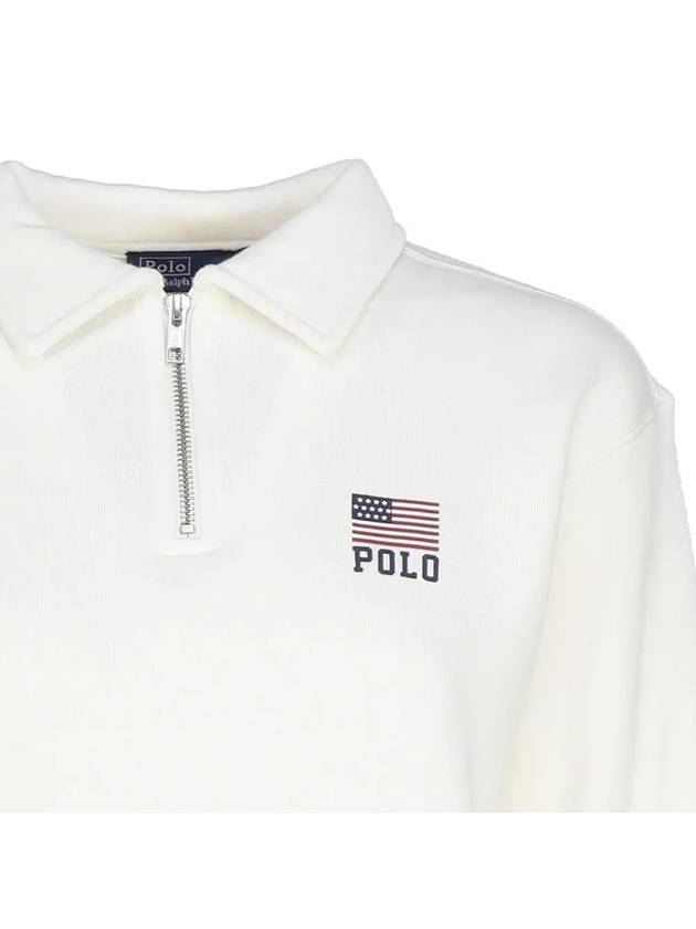 Logo Print Half Zip Up Cotton Sweatshirt Ivory - POLO RALPH LAUREN - BALAAN 5