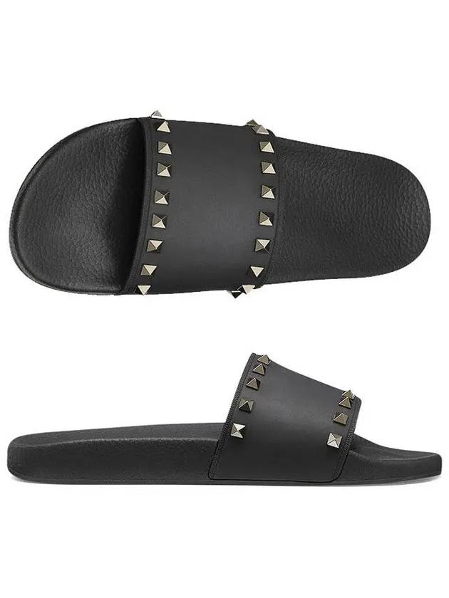 Rockstud Rubber Slippers Black - VALENTINO - BALAAN 3