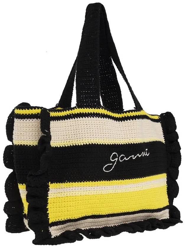 Crochet-Frill Embroided Logo Cotton Tote Bag - GANNI - BALAAN 4