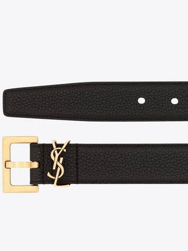 Men's Monogram Grain Leather Belt Gold - SAINT LAURENT - BALAAN 4