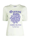 Flower Logo Cotton Short Sleeve T-Shirt Light Mint - GANNI - BALAAN 3