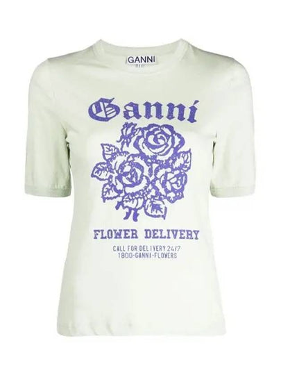 Flower Logo Cotton Short Sleeve T-Shirt Light Mint - GANNI - BALAAN 2