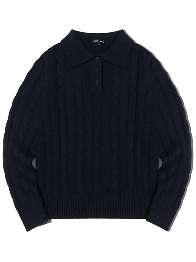 Cable collar long sleeve knit NAVY - 20THHOLE - BALAAN 2