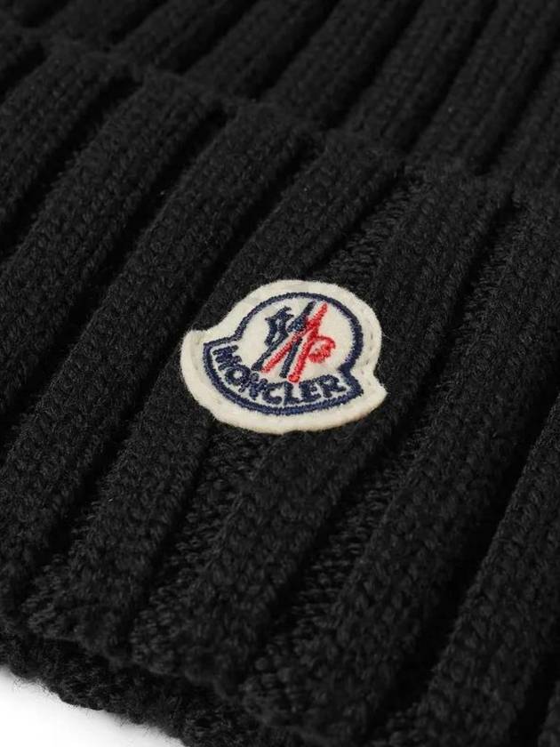 Women s Ribbed Patch Beanie Black 3B00008 A9327 999 - MONCLER - BALAAN 3