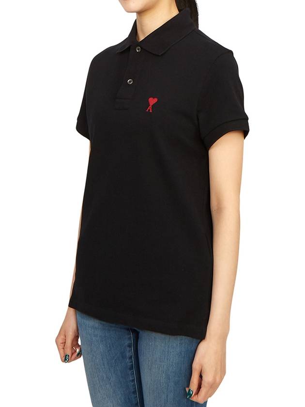 Heart Logo Polo Shirt Black - AMI - BALAAN 3