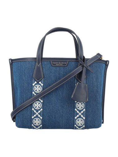 Perry Triple Compartment Small Tote Bag Denim Blue - TORY BURCH - BALAAN 1