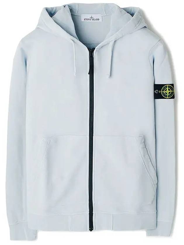 Garment Dyed Cotton Fleece Full Zip Hooded Jacket Light Blue - STONE ISLAND - BALAAN 2