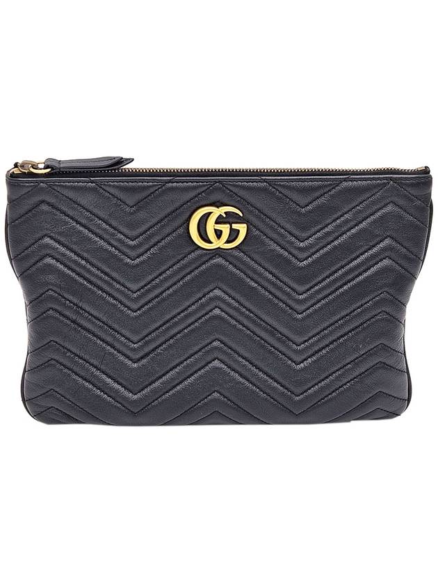 Gucci 525541 Black Matelasse Chevron GG Marmont Pouch Clutch - GUCCI - BALAAN 1