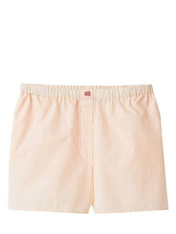 Striped Cotton Pajamas Boxer Shorts Pink - MIU MIU - BALAAN 1