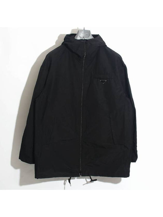 Technical Poplin Hooded Raincoat Black - PRADA - BALAAN 1