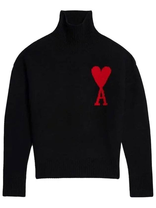 Heart Logo Knit Turtleneck Black - AMI - BALAAN 2