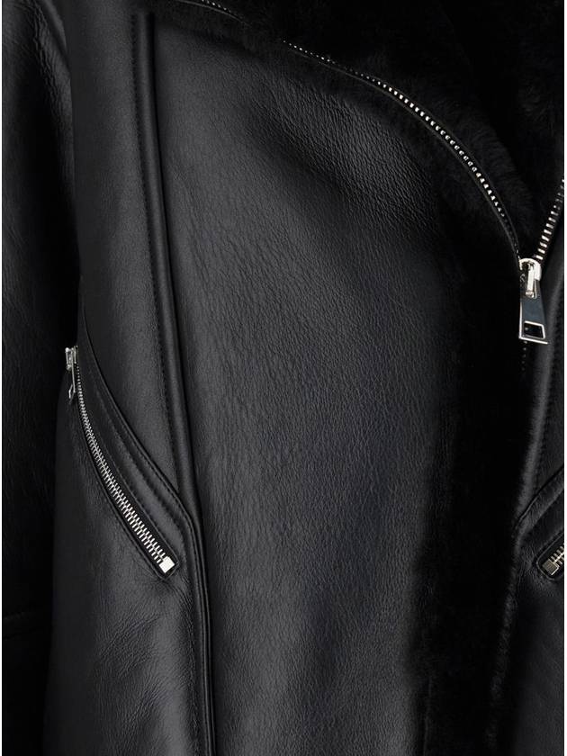 Black Jacket With Shearling Trim And Zip In Leather Woman - BLANCHA - BALAAN 3