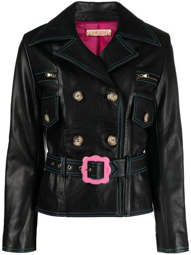 Cormio Florence Double-Breasted Belted Leather Jacket - CORMIO - BALAAN 1