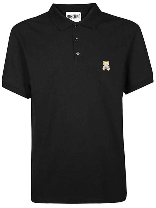 Men's Bear Embroidery Short Sleeve PK Shirt Black - MOSCHINO - BALAAN.