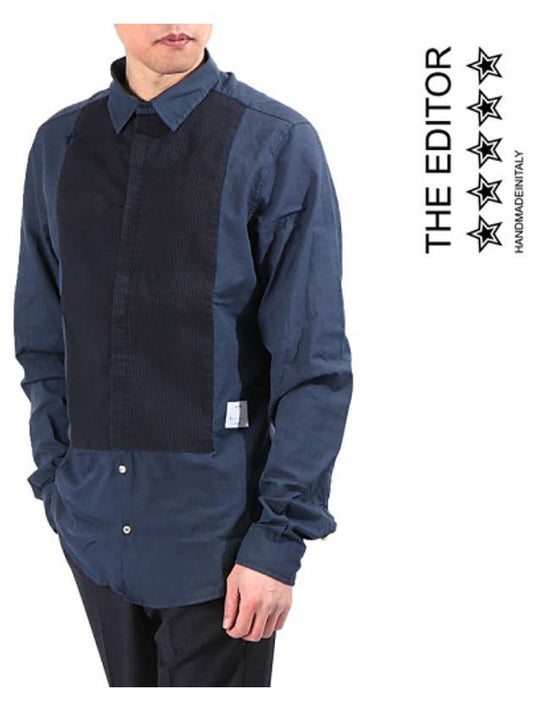 Tuxedo Cotton Long Sleeve Shirt Navy - THE EDITOR - BALAAN 2