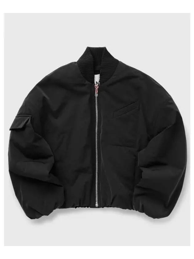 Drop Oversized Zipper Twill Bomber Jacket Black - GANNI - BALAAN 2