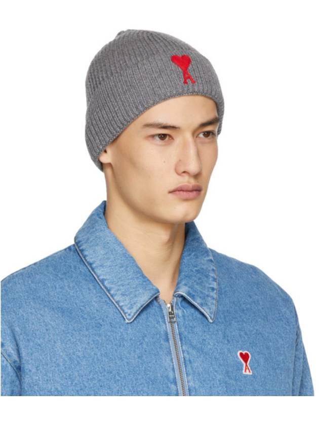 Heart Logo Patch Merino Wool Beanie Hat H21K651 018 - AMI - BALAAN 5