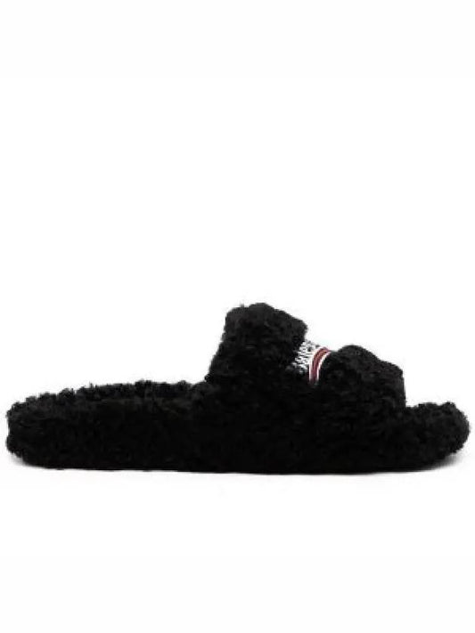 Furry Logo Slippers Black - BALENCIAGA - BALAAN 2