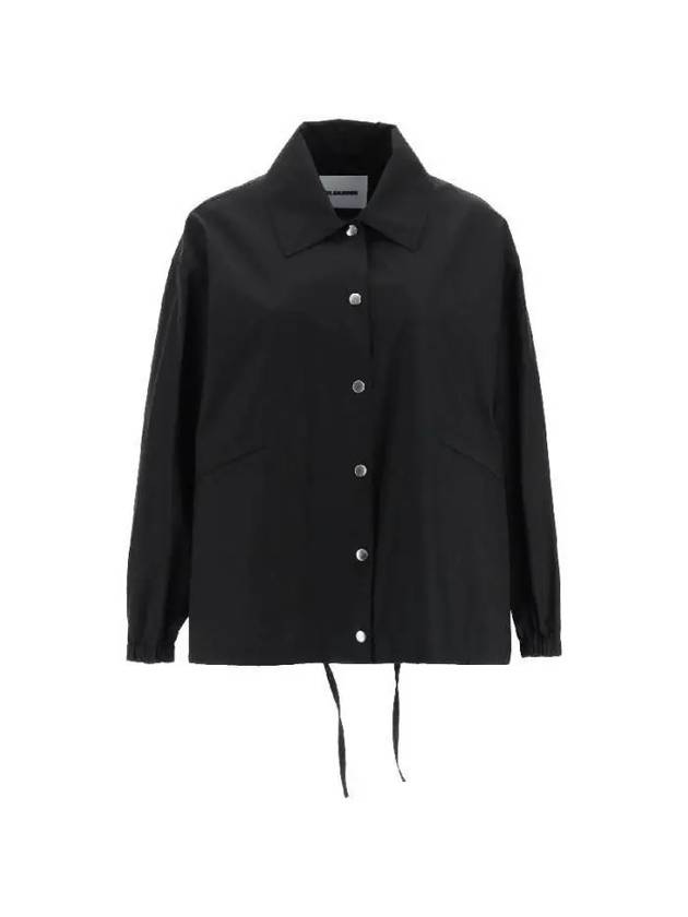 Back Logo Print Drawstring Cotton Shirt Jacket Black - JIL SANDER - BALAAN 2