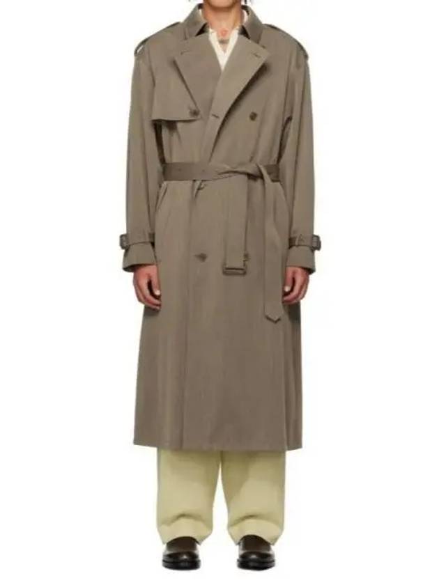 WOOL CAVARLY TWILL LAMI AMINATE TRENCH COAT OLIVE BROWN A24AC01YG cavalry laminate - AURALEE - BALAAN 1