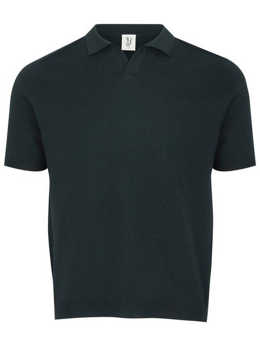 Open Collar Short Sleeve Knit Top Dark Green - SOLEW - BALAAN 2