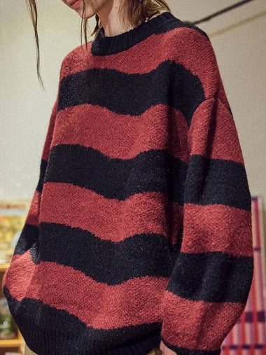 Wave Brush Stripe Knit Top Red Black - CPGN STUDIO - BALAAN 1