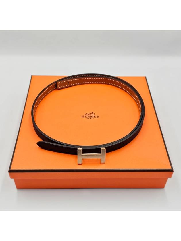 Women's H Rose Gold Buckle Focus Reversible Leather Strap Belt 13mm - HERMES - BALAAN 2