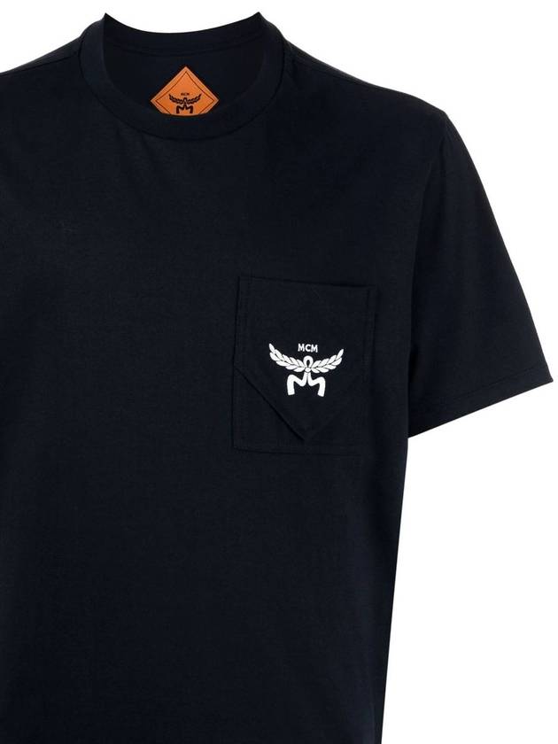 Essential Embroidered Logo Short Sleeve T-Shirt Navy - MCM - BALAAN 3