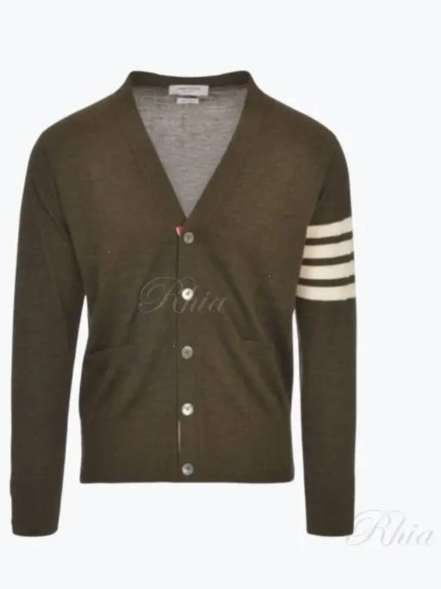 Men's Sustainable Classic Diagonal Wool Cardigan Dark Green - THOM BROWNE - BALAAN 2