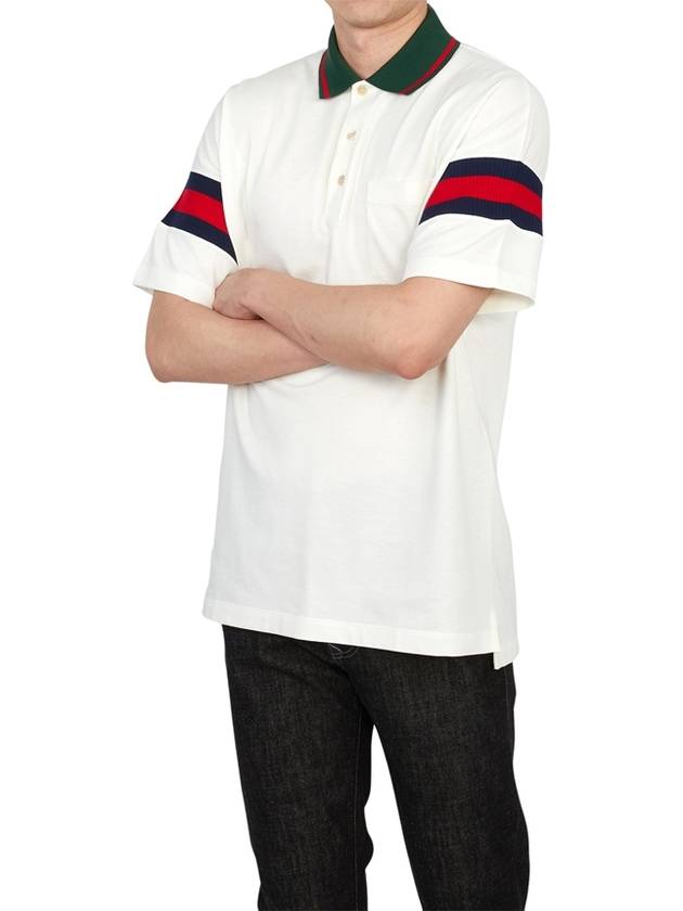 Web Cotton Jersey Short Sleeve Polo Shirt White - GUCCI - BALAAN 4