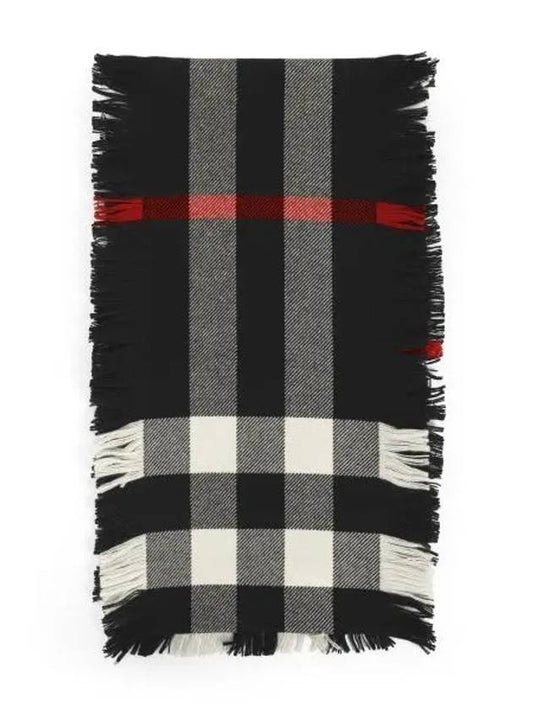 Fringe Check Wool Scarf Black - BURBERRY - BALAAN.