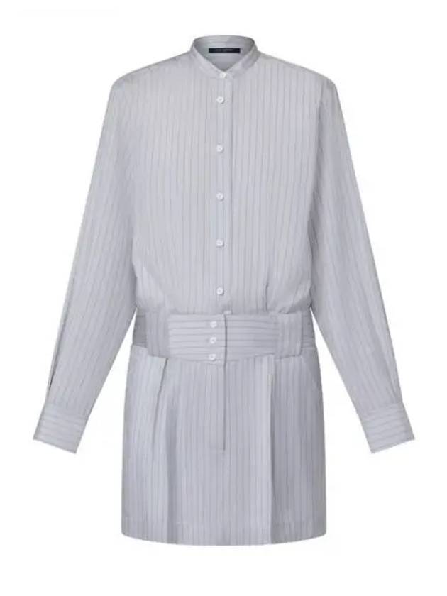 Collarless Pinstripe Silk Shirt Dress 1AFLIT - LOUIS VUITTON - BALAAN 1