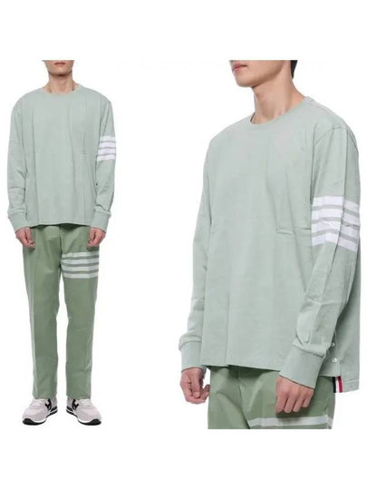 4 Bar Crew Neck Long Sleeve T-Shirt Green - THOM BROWNE - BALAAN 2