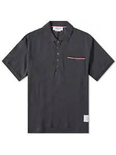 Men's Three Stripes Pocket Mercerized Short Sleeve Polo Shirt Dark Grey - THOM BROWNE - BALAAN 2