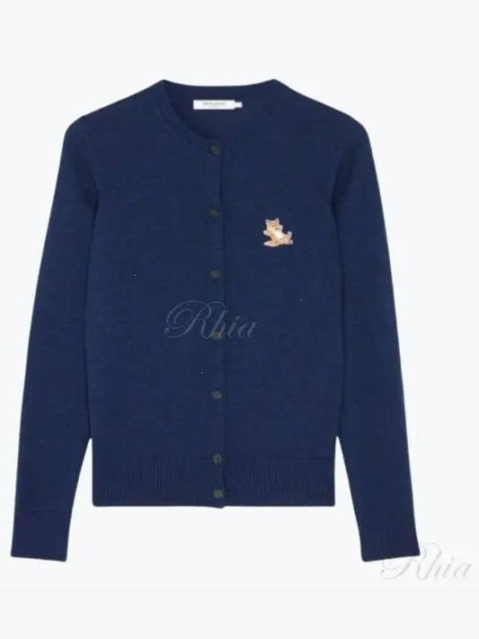 Chillax Fox Patch Crew Neck Wool Cardigan Navy Melange - MAISON KITSUNE - BALAAN 2