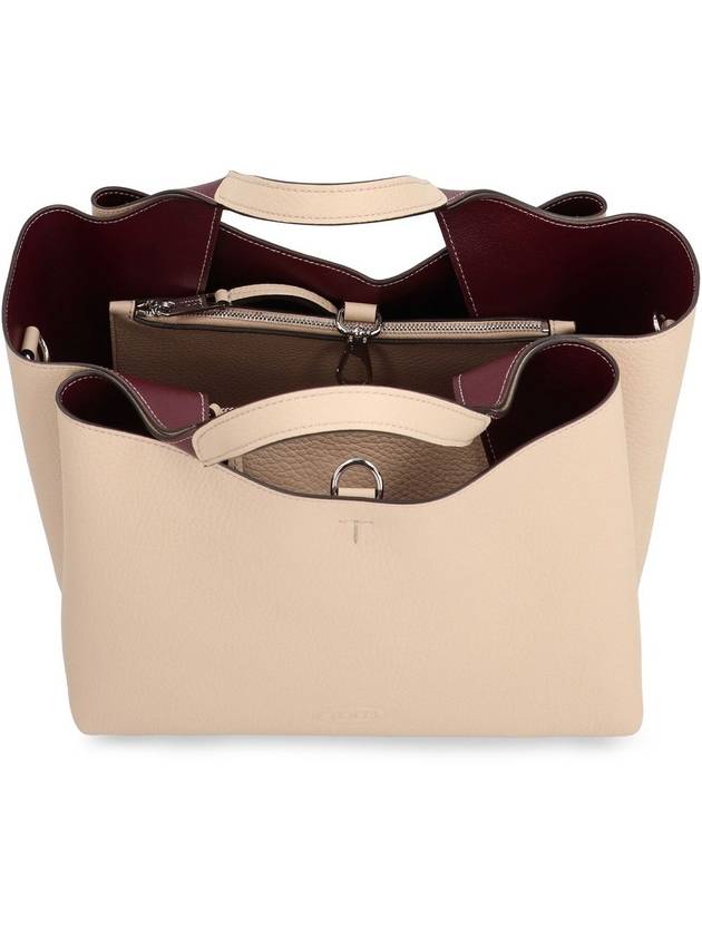 T Timeless Leather Small Tote Bag Beige - TOD'S - BALAAN 7