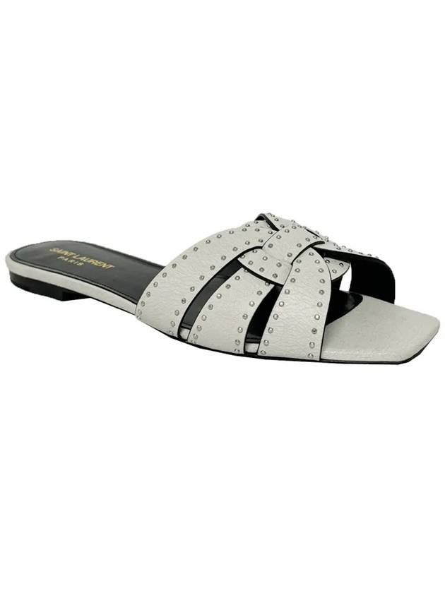 Stud Tribute Flat Sandals White - SAINT LAURENT - BALAAN 4