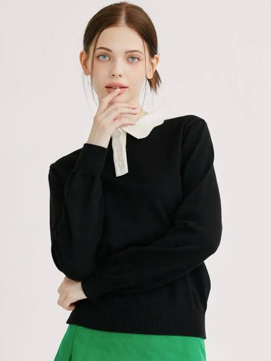 Scallop collar long-sleeved women’s knit BLACK - 20THHOLE - BALAAN 1