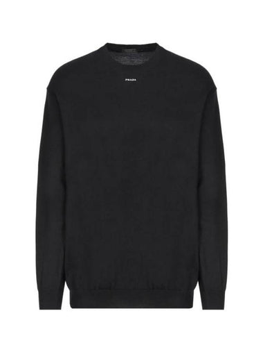 Logo Intarsia Crew Neck Sweatshirt Black - PRADA - BALAAN 1