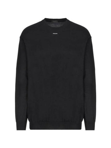 Logo Intarsia Crew Neck Sweatshirt Black - PRADA - BALAAN 1