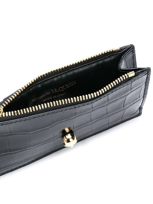 Skull Crocodile Embossed Zipper Card Wallet Black - ALEXANDER MCQUEEN - BALAAN 8