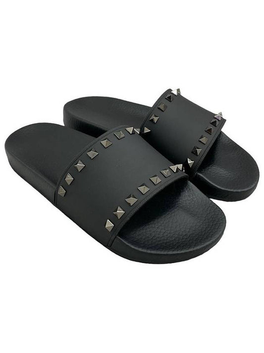 Rockstud Slippers Black - VALENTINO - BALAAN 2