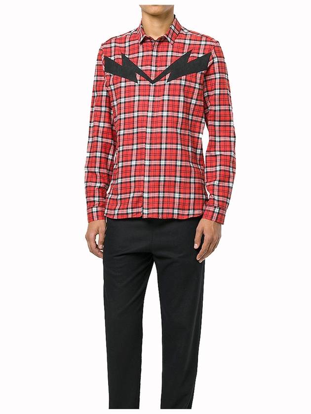 Men's Check Cotton Long Sleeve Shirt Red - NEIL BARRETT - BALAAN 5