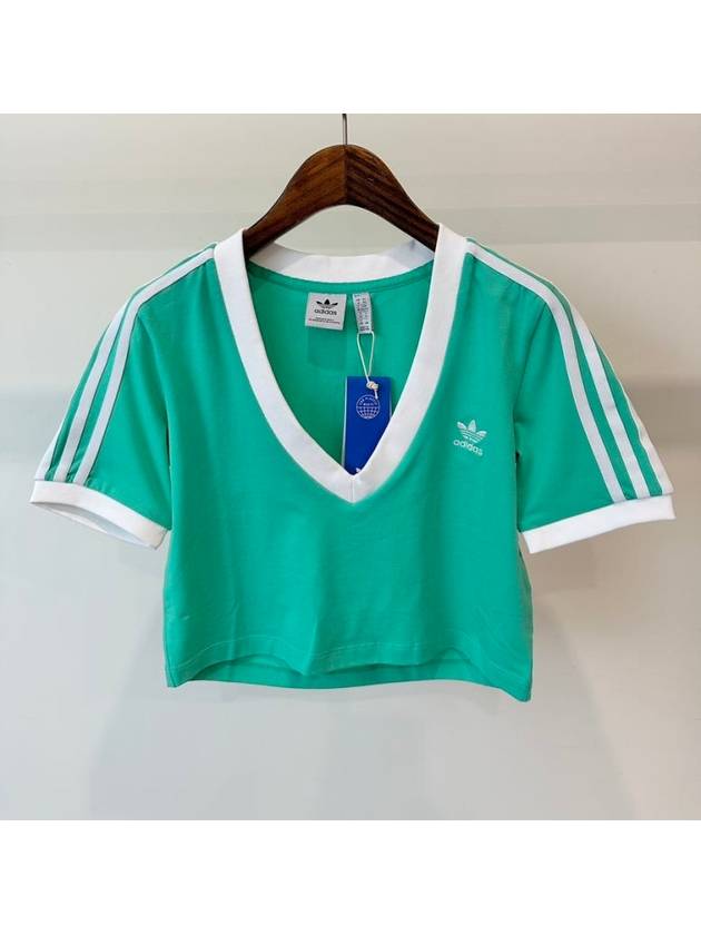 V neck cropped t shirt HG6596 Turquoise WOMENS UK6 JP M - ADIDAS - BALAAN 1